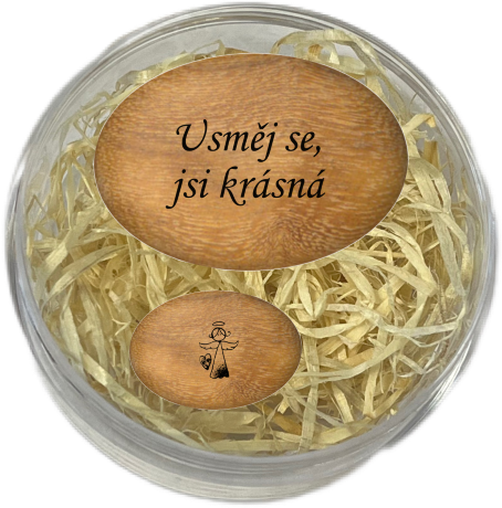 Sada oblázků - "Usměj se, jsi krásna" + andílek v dárkovém balení