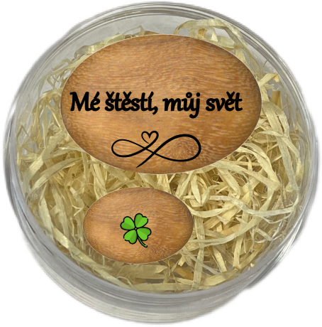 Sada oblázků - "Mé štěstí, můj svět" + čtyřlístek v dárkovém balení