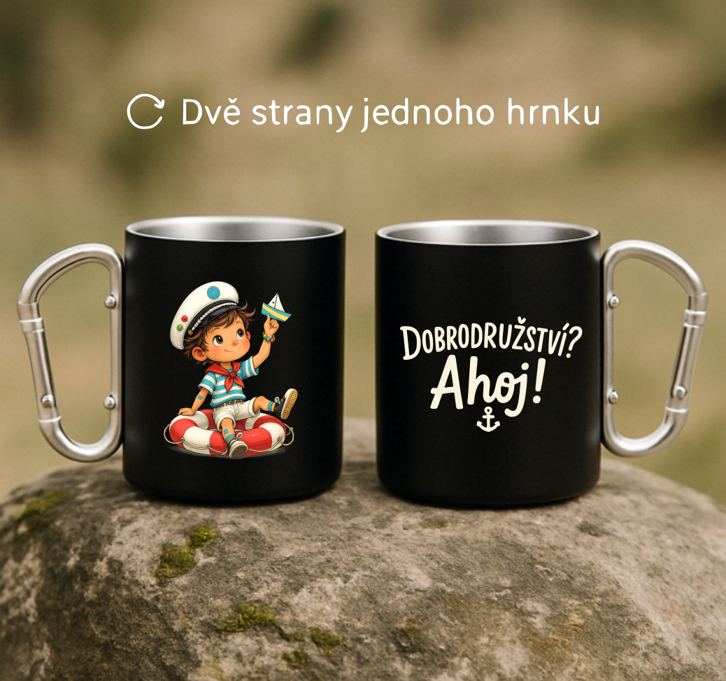 Plechový hrnek černý s karabinou