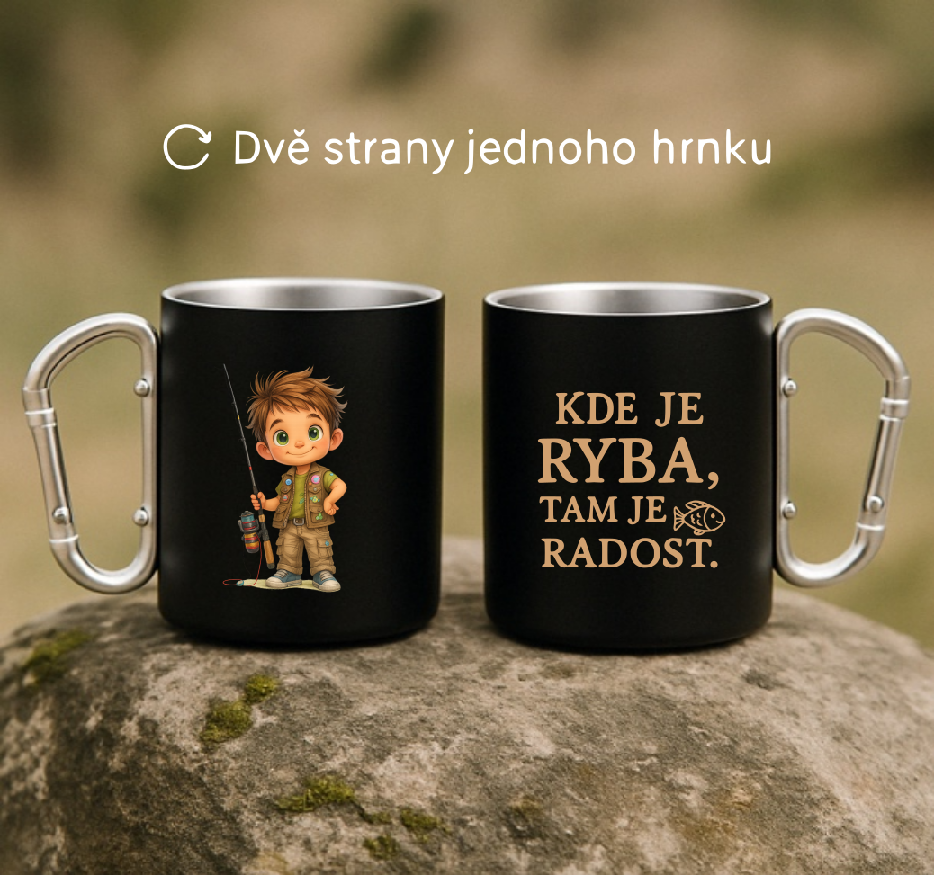 Plechový hrnek černý s karabinou
