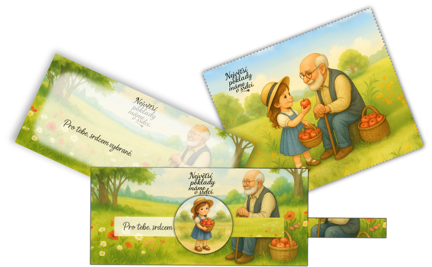 Set obálka vysouvací + čistící utěrka na brýle - dědeček