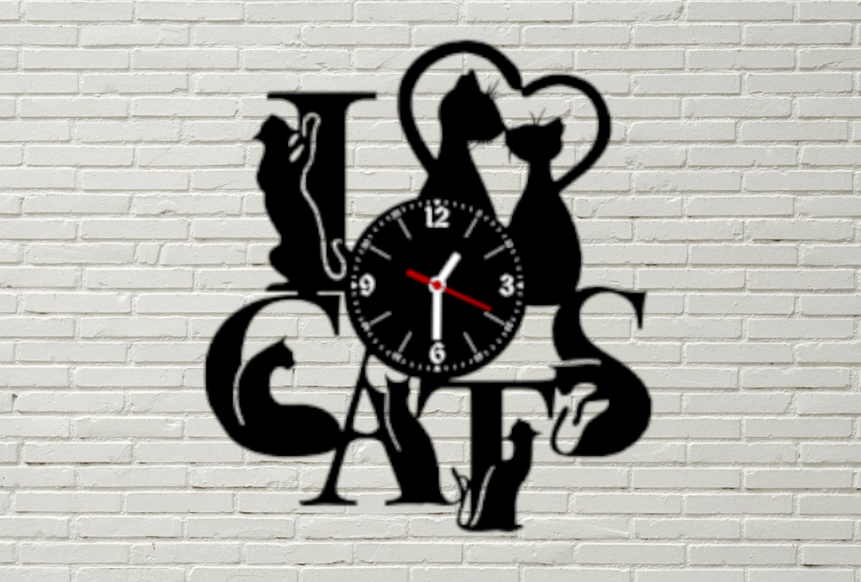 hodiny LP vynil 30 cm I love Cats