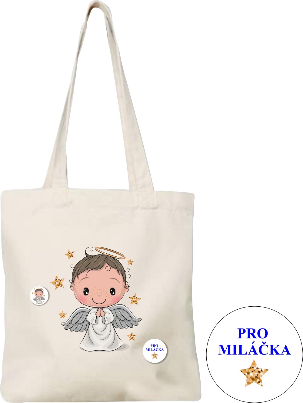 Set taška Andílek a 2 odznáčky "Pro miláčka"