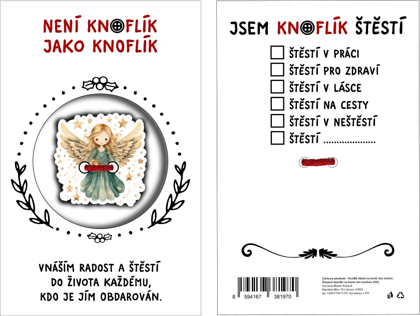 KNOFLÍK ŠTĚSTÍ Není knoflík jako knoflík Andílek zelený