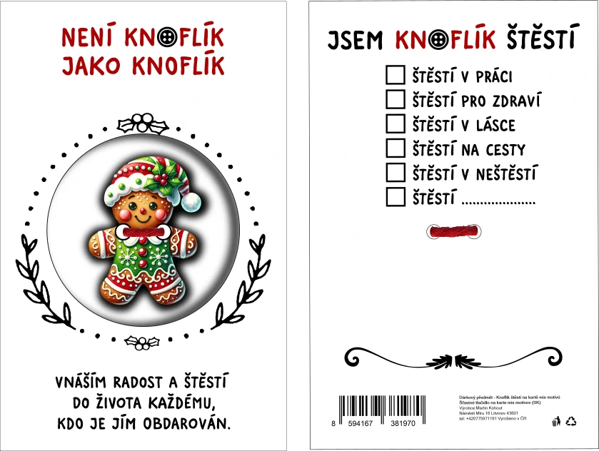 KNOFLÍK ŠTĚSTÍ Není knoflík jako knoflík Perníček s čepičkou