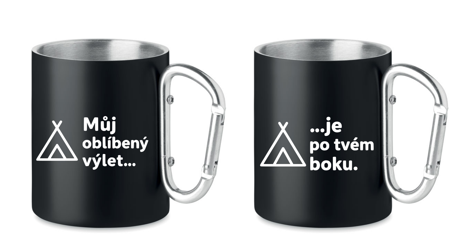 Plechový hrnek s karabinou pro páry