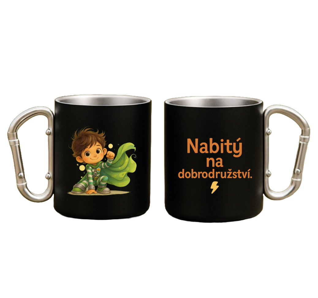 Plechový hrnek černý s karabinou