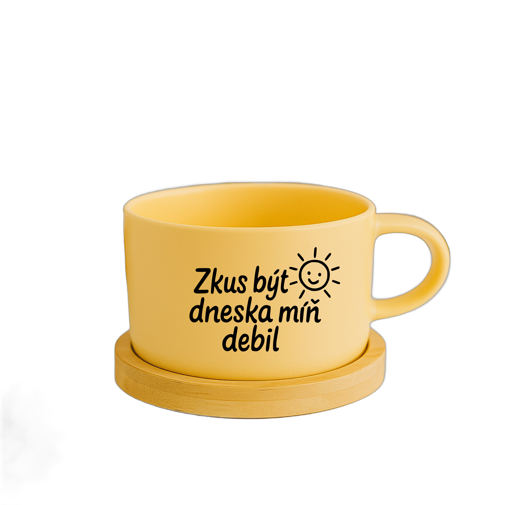 Hrneček makronka s přírodním dřevěným podšálkem