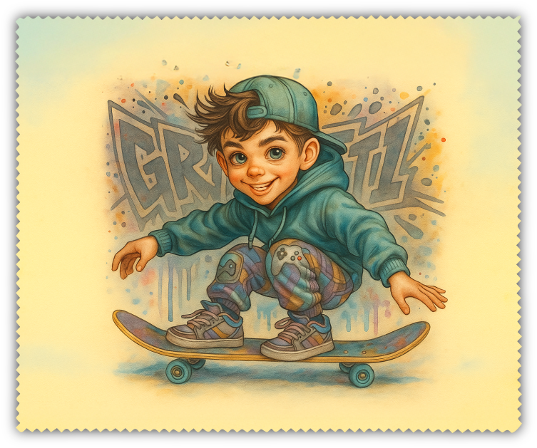 Set obálka vysouvací + čistící utěrka na brýle - kluk skaterboard