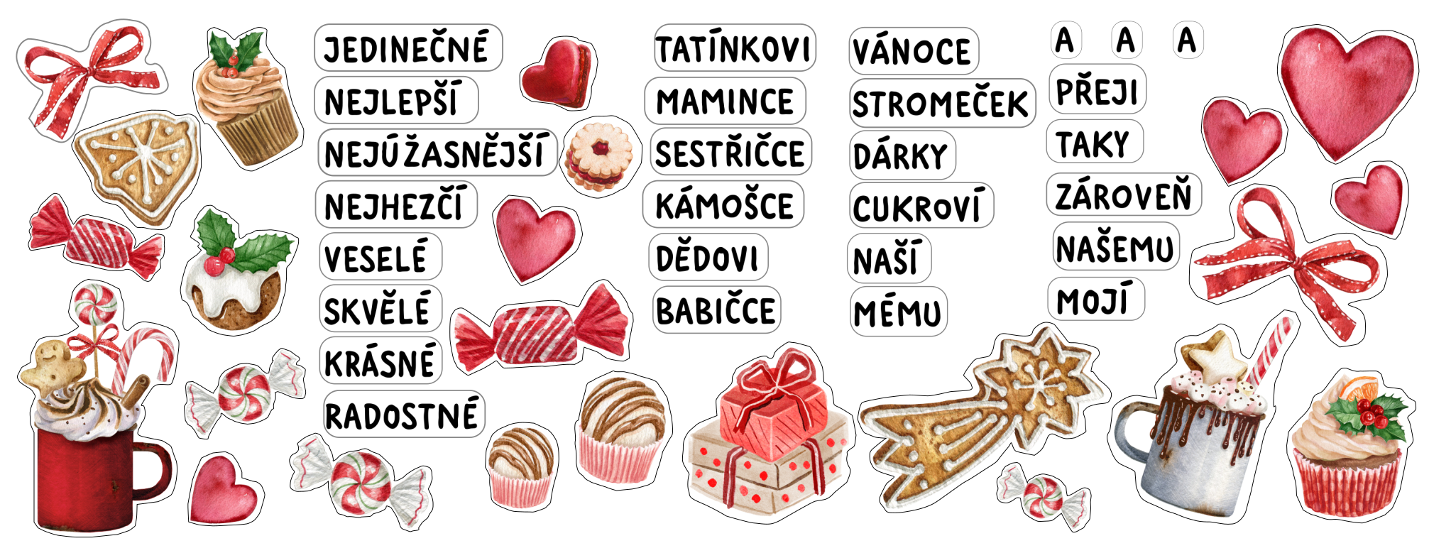 Sada: hrneček, čaj, samolepky, dárková krabička s vyřezávanou přízdobou - motiv Prasátko