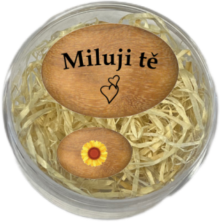 Sada oblázků - "Miluji tě" + slunečnice v dárkovém balení