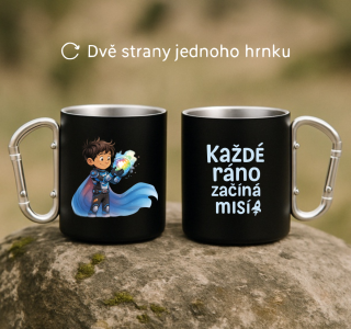 Plechový hrnek černý s karabinou