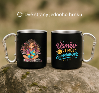 Plechový hrnek černý s karabinou