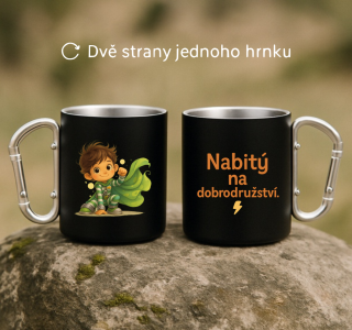 Plechový hrnek černý s karabinou