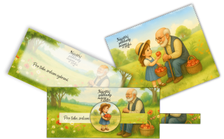 Set obálka vysouvací + čistící utěrka na brýle - dědeček
