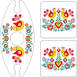 Držák na sklenice a láhev + 2 podtácky Folklor květiny